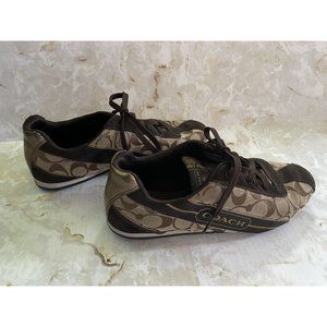 COACH Hilary Brown Signature Jacquard Suede Designer Sneakers Women’s Size 9 M